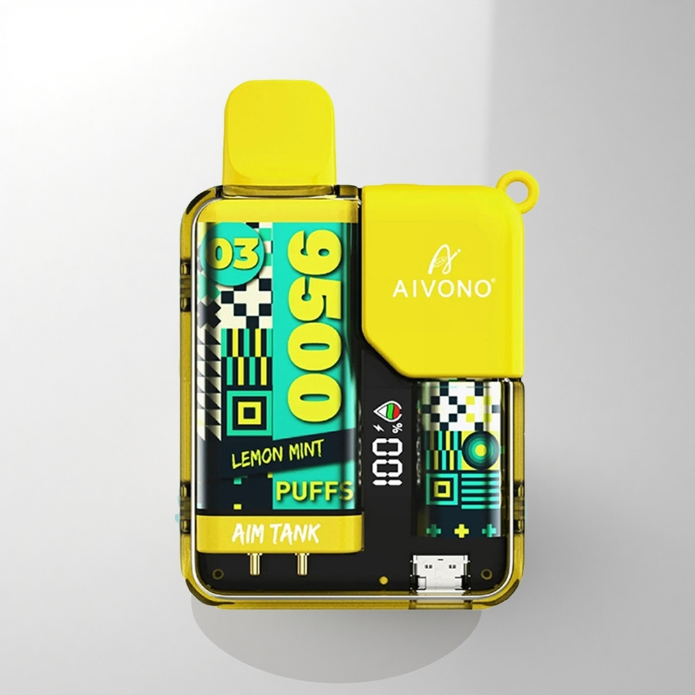 Aivono Aim Tank 9500 Puffs نعناع ليمون مع شاشة وعمر بطارية وسعة سائل