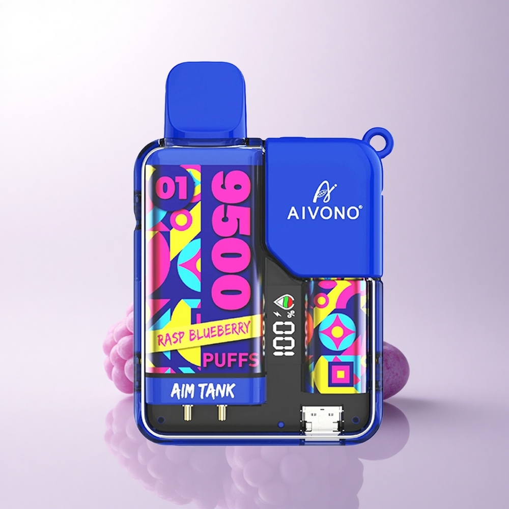 Aivono Aim Tank 9500 Puffs توت أزرق مع شاشة وعمر بطارية وملف شبكي
