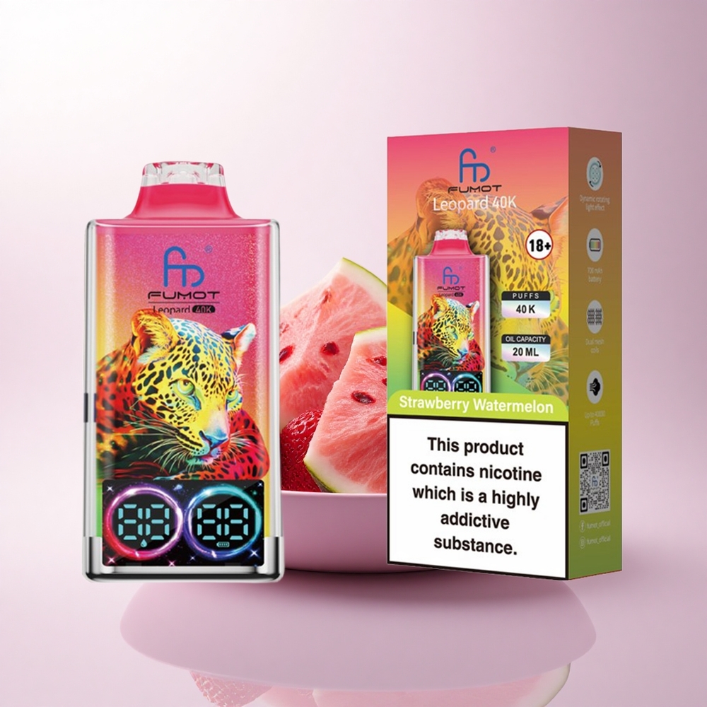 Fumot Leopard 40K Puffs فراولة بطيخ 5% نيكوتين، شحن Type-C، شاشة رقمية
