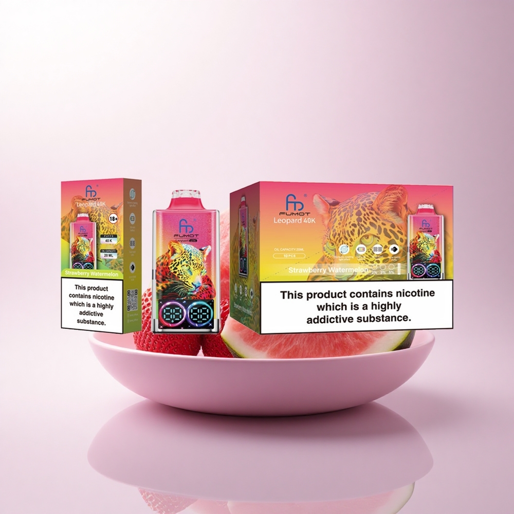 Fumot Leopard 40K Puffs فراولة بطيخ 5% نيكوتين، شحن Type-C، شاشة رقمية