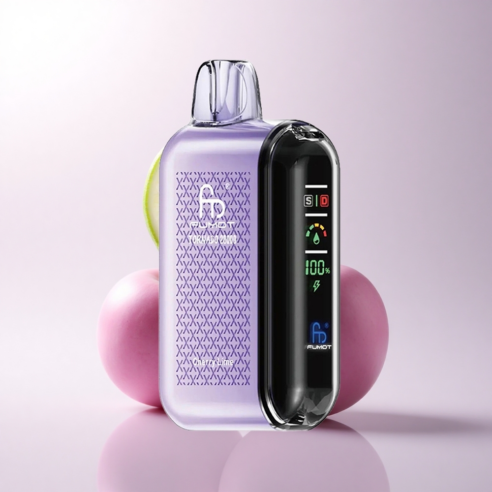 Fumot Tornado 20000 Puffs كرز ليمون مع بطارية قابلة للشحن وشاشة ذكية