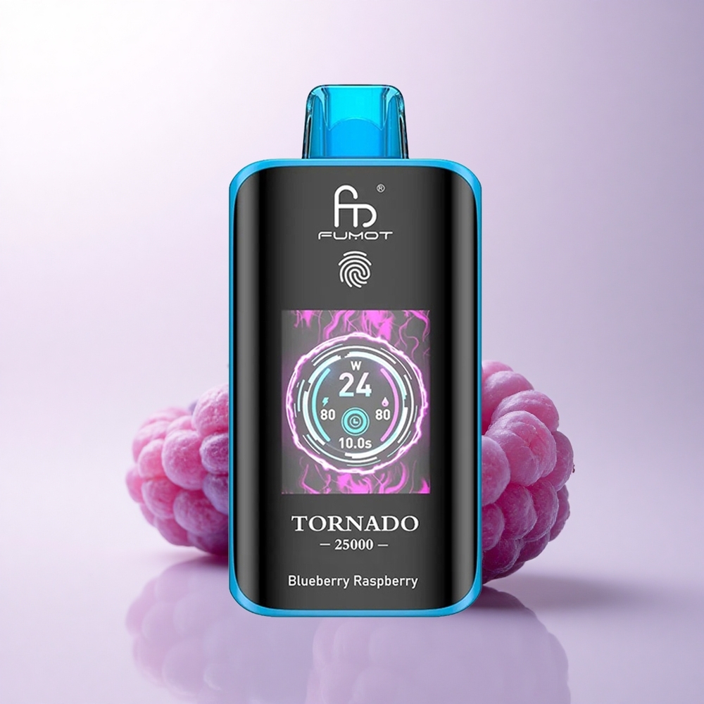 Fumot Tornado 25000 Puffs توت العليق الأزرق شاشة عالية الدقة 20 مل بطارية قابلة للشحن
