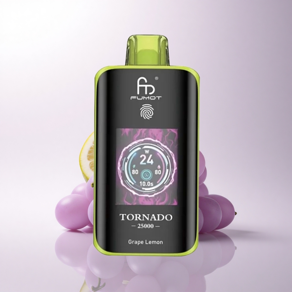 Fumot Tornado 25000 Puffs عنب ليمون شاشة عالية الدقة 700 مللي أمبير شحن نوع سي