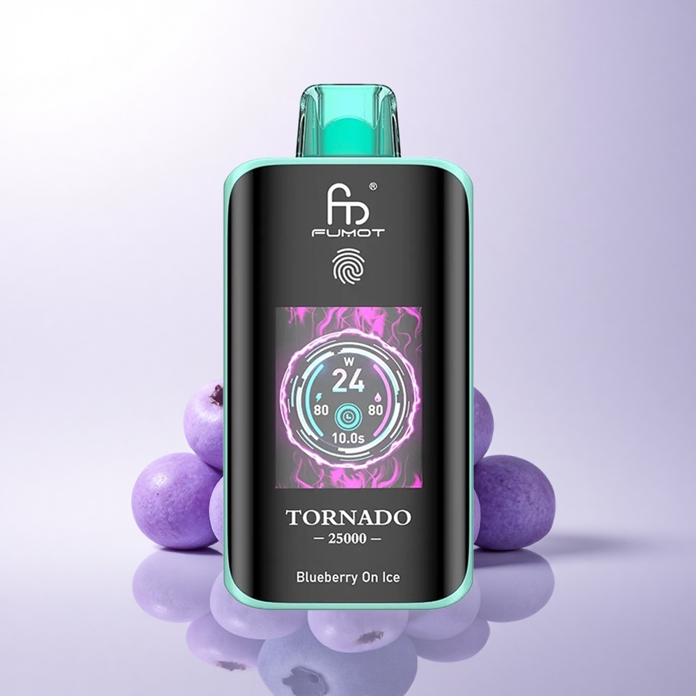 Fumot Tornado 25000 Puffs التوت الأزرق على الثلج مع شاشة عالية الدقة وبطارية قابلة للشحن