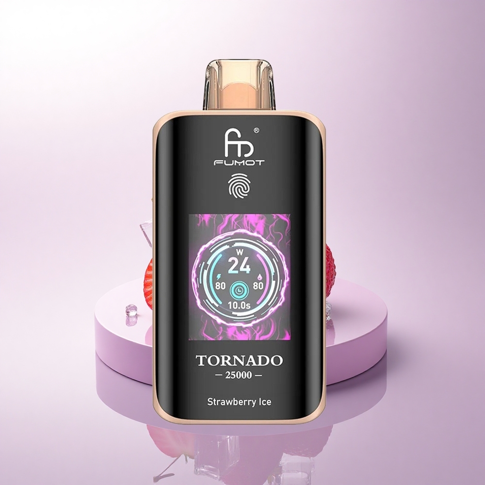 Fumot Tornado 25000 Puffs فراولة آيس شاشة عالية الدقة وبطارية قابلة لإعادة الشحن