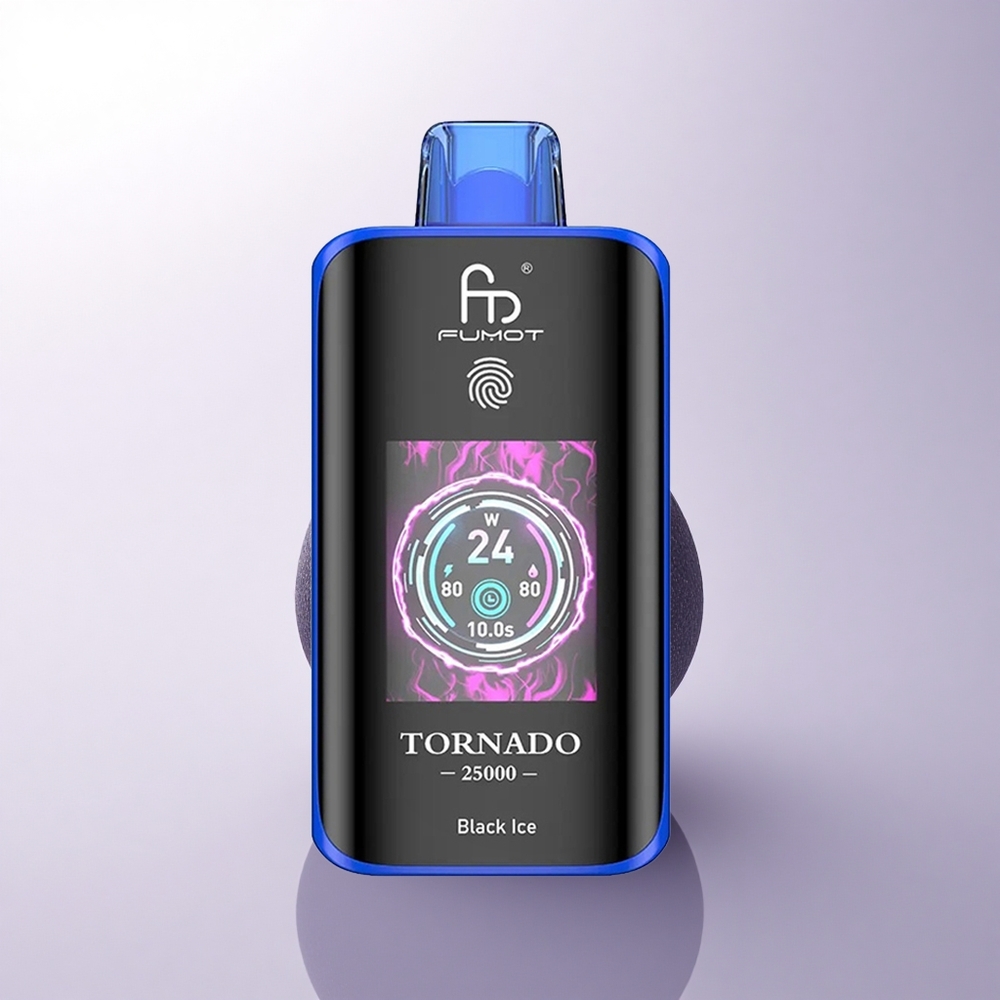 Fumot Tornado 25000 Puffs الثلج الأسود مع شاشة عالية الدقة وبطارية قابلة للشحن