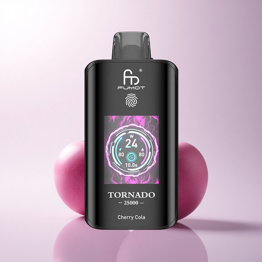 Fumot Tornado 25000 Puffs كولا الكرز مع شاشة عالية الدقة وبطارية قابلة للشحن