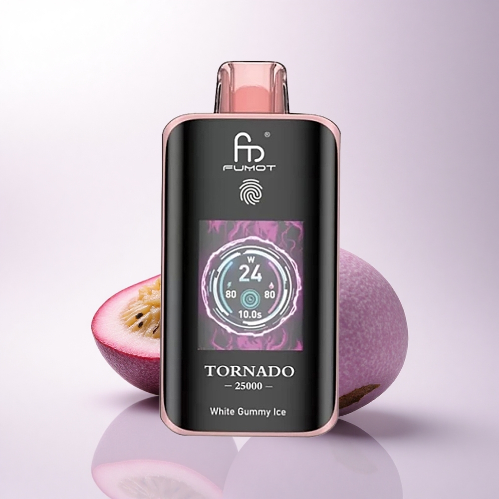 Fumot Tornado 25000 Puffs كيوي باشن فروت جوافة مع شاشة عالية الدقة وبطارية قابلة لإعادة الشحن ومنفذ شحن Type-C