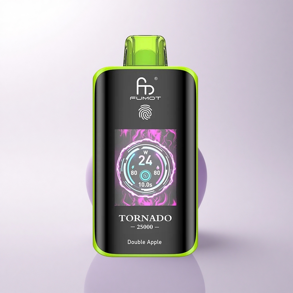 Fumot Tornado 25000 Puffs تفاحتين مزدوجتين مع شاشة عالية الدقة وبطارية قابلة للشحن ومنفذ شحن Type-C