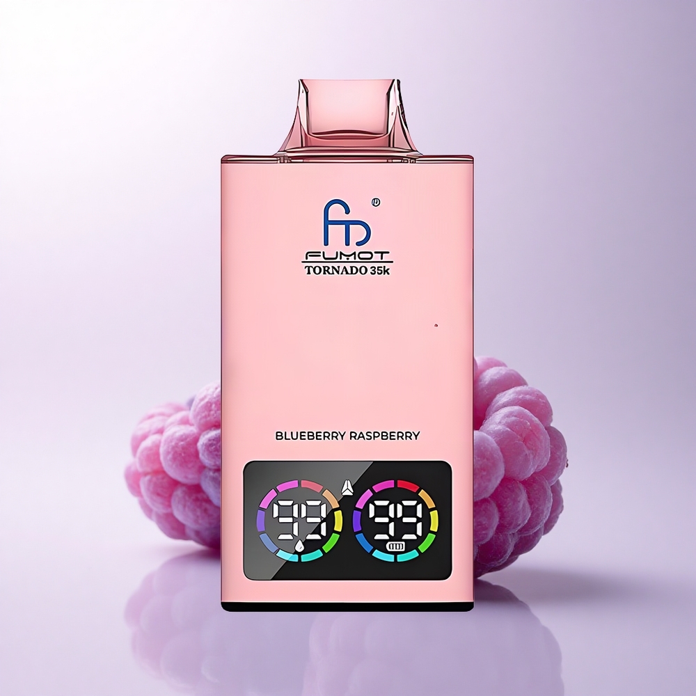 Fumot Tornado 35000 Puffs توت العليق التوت الأزرق مع ملف مزدوج ومؤشر سائل وإضاءة متغيرة