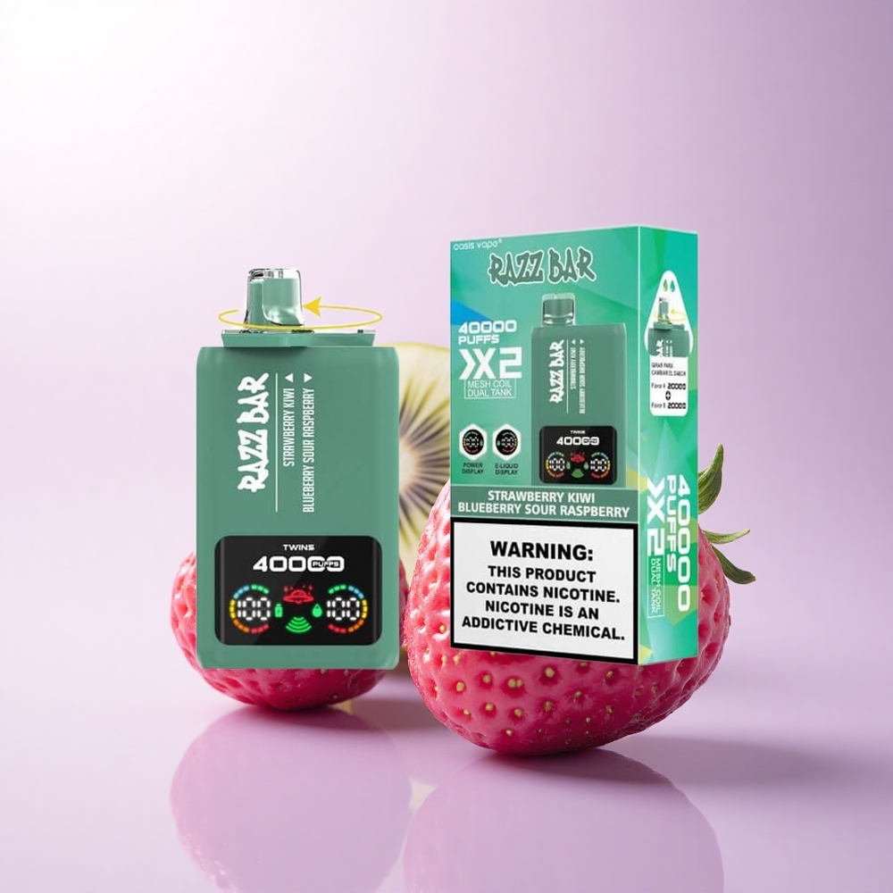 Razz Bar 40000 Puffs فراولة كيوي - توت أزرق و توت حمضي (شاشة عرض، ملف شبكي 1.0 أوم، محتوى نيكوتين 2%،5%)