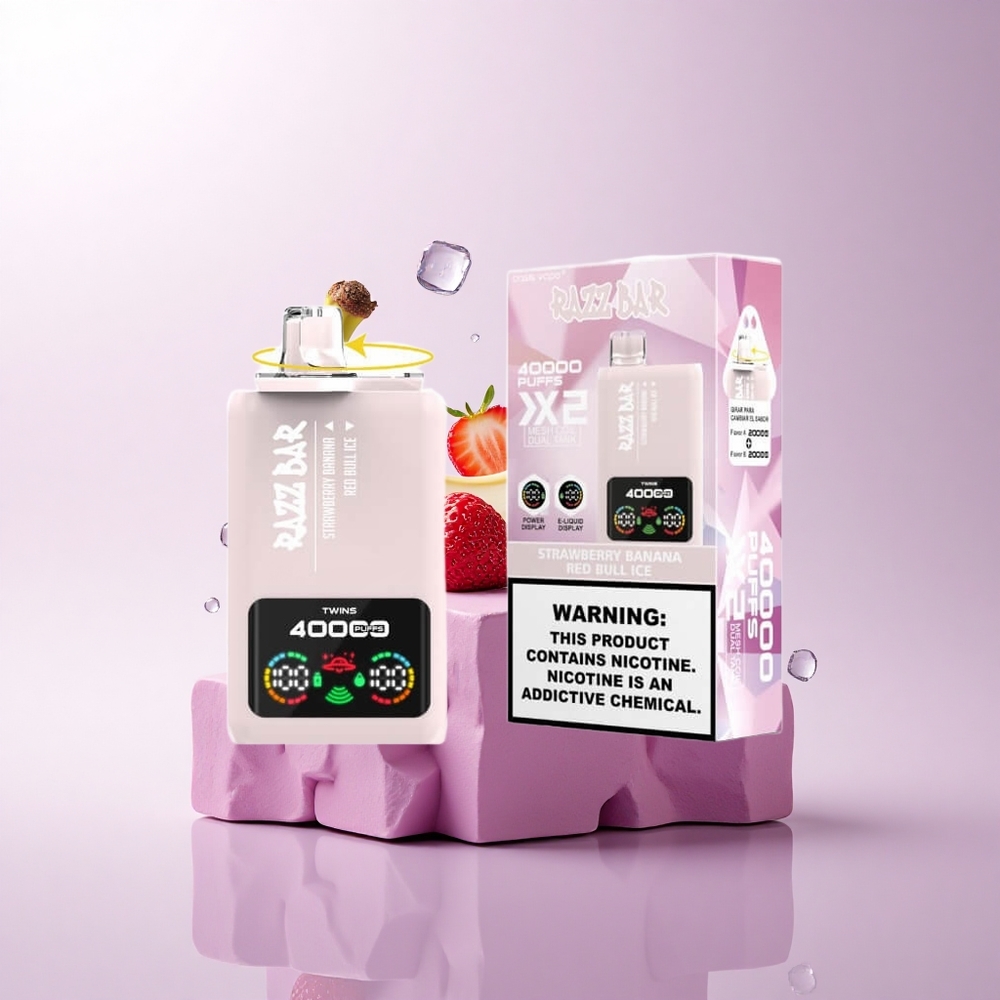 Razz Bar 40000 Puffs فراولة موز - ريد بول آيس مع شاشة عرض وملف شبكي 1.0 أوم وبطارية 650 ملي أمبير