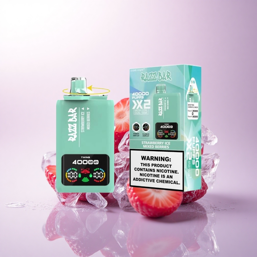 Razz Bar 40000 Puffs مثلجات الفراولة - التوت المختلط مع شاشة عرض وملف مزدوج 1.0 أوم