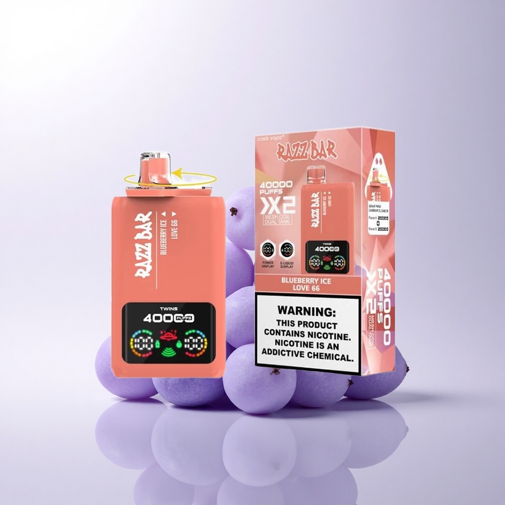 Razz Bar 40000 Puffs توت أزرق جليدي - حب ٦٦ مع شاشة عرض وملف شبكي مزدوج ١.٠ أوم