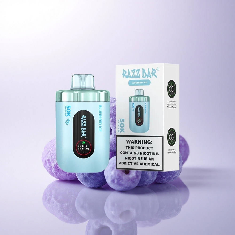 Razz Bar 50K Puffs توت أزرق جليدي مع ملف شبكي 1.0 أوم وشحن نوع سي