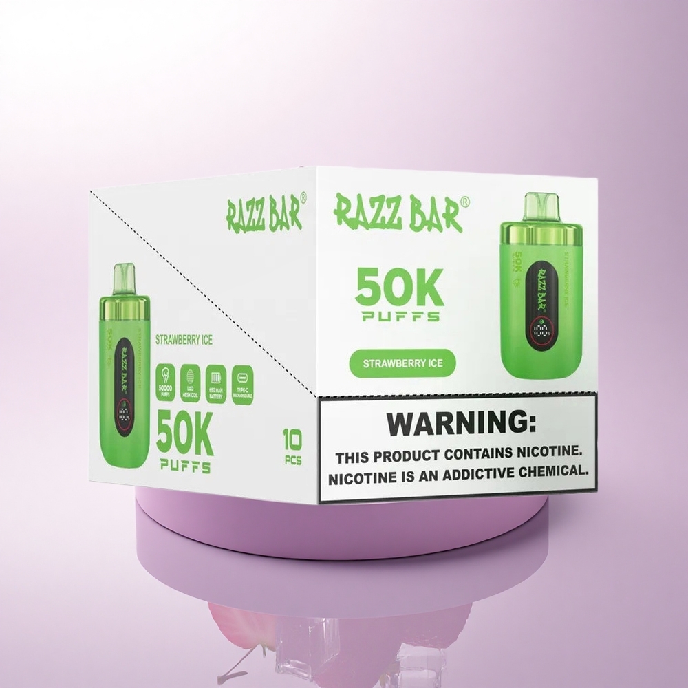Razz Bar 50K Puffs فراولة آيس شبكية 1.0 أوم شحن Type-C
