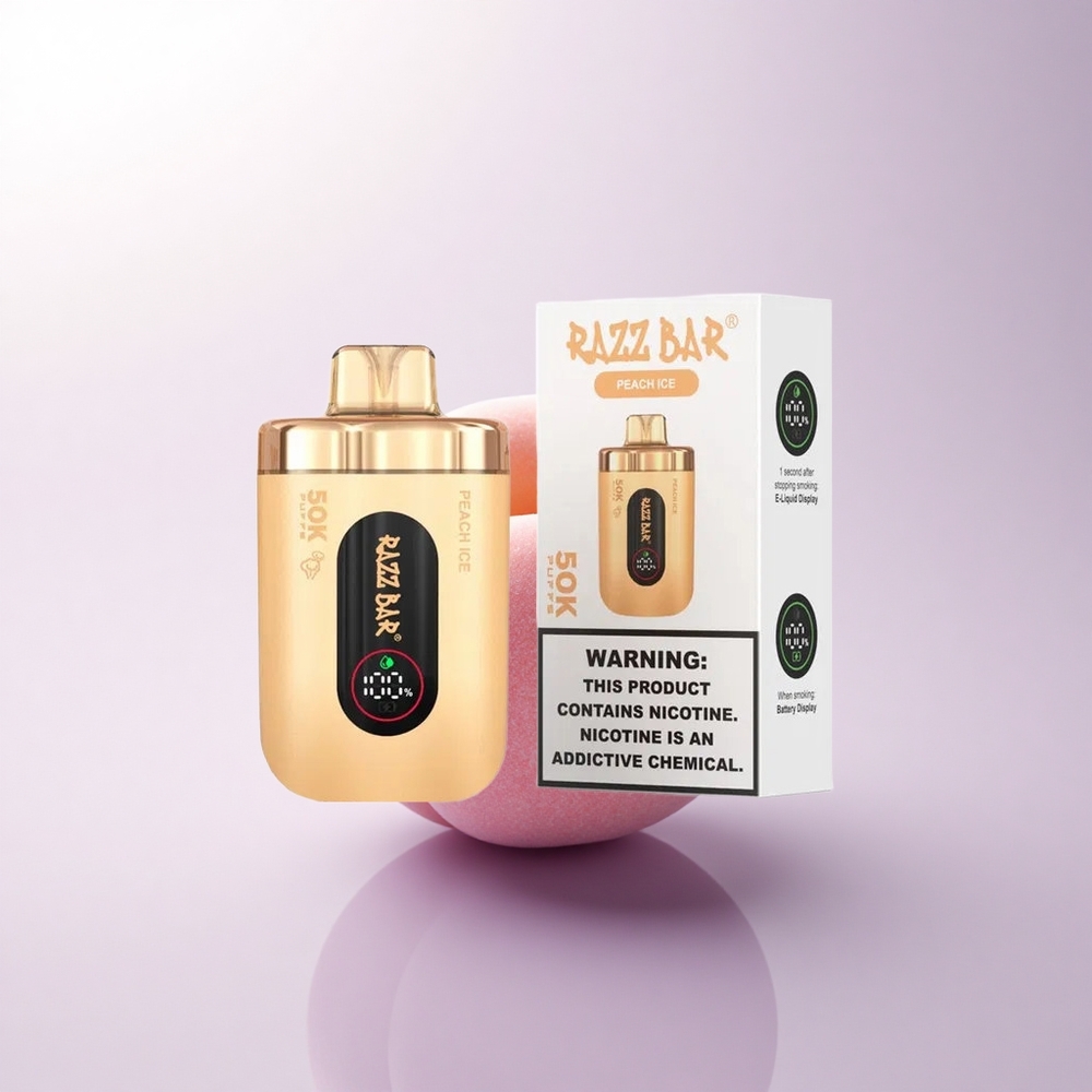 Razz Bar 50K Puffs خوخ مثلج بشبكة 1.0 أوم وشحن Type-C