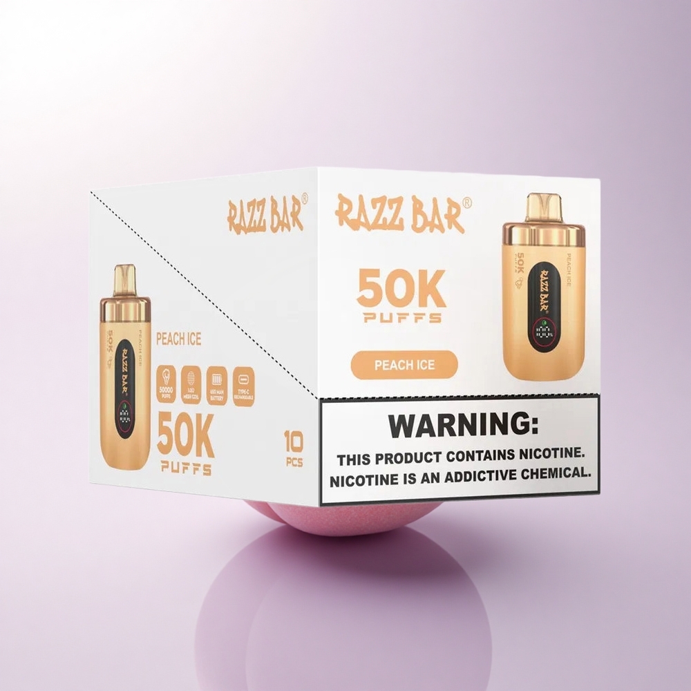 Razz Bar 50K Puffs خوخ مثلج بشبكة 1.0 أوم وشحن Type-C