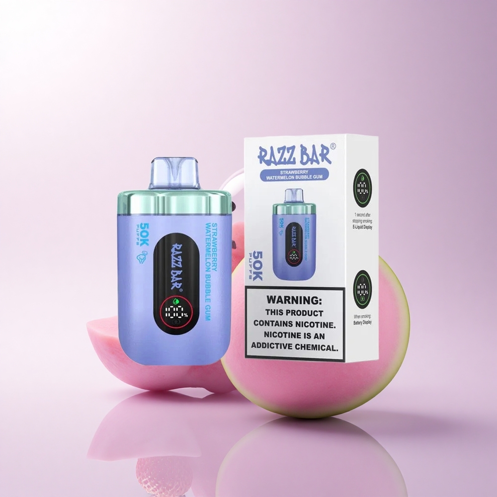 Razz Bar 50K Puffs علكة فراولة وبطيخ فقاعية بملح شبكي 2% وبطارية 650