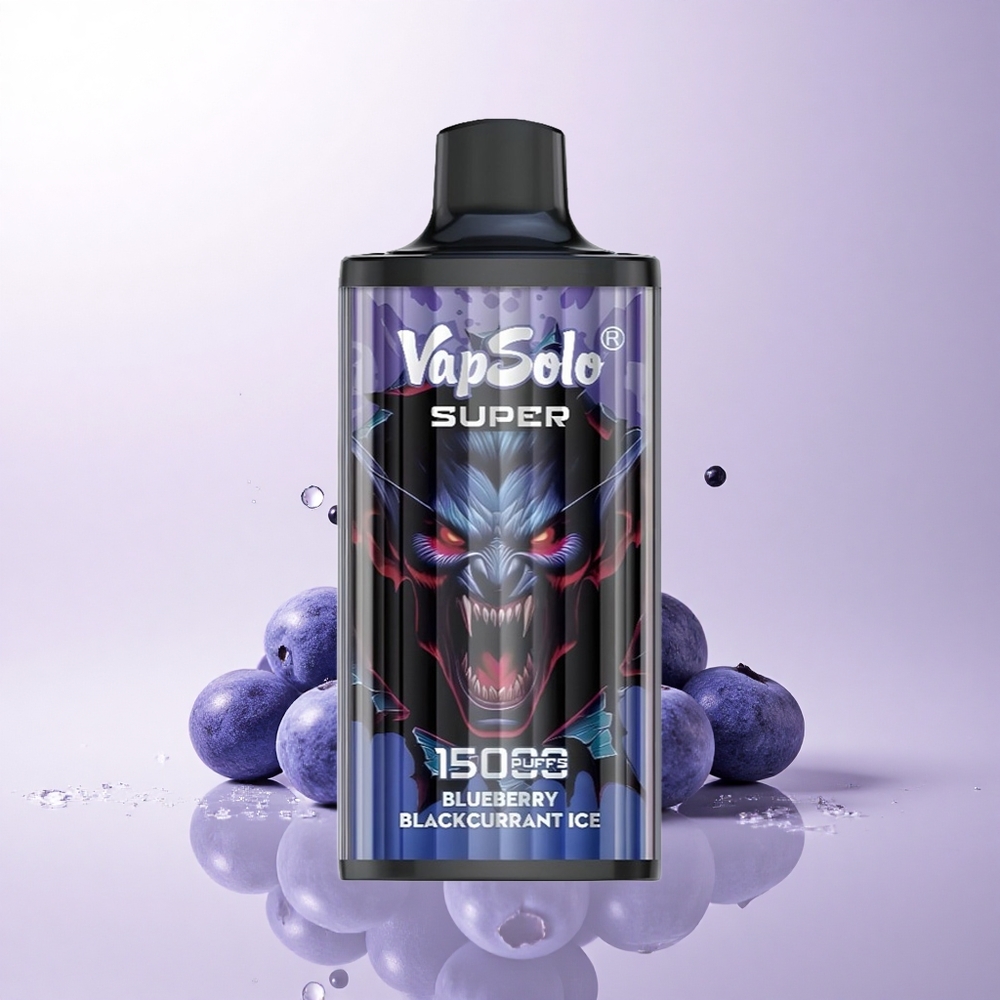Vapsolo Super 15000 Puffs العليقة الأزرق والعنب الأسود الجليد مع 40 مل و 850 ملي أمبير شبكة