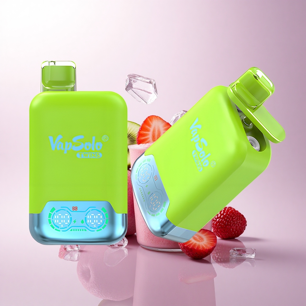 Vapsolo Twins 20000 Puffs فراولة كيوي وفراولة توت العليق كرز ثلج مع 40 مل وعاء زيت ونيكوتين 50 ملغ/مل