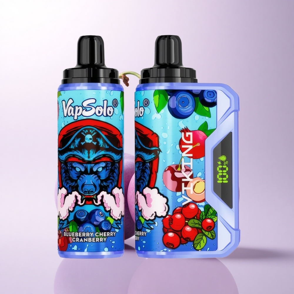 VapSolo VIKING 12000 Puffs توت بري كرز توت أحمر بشاشة إل إي دي وشاحن نوع سي