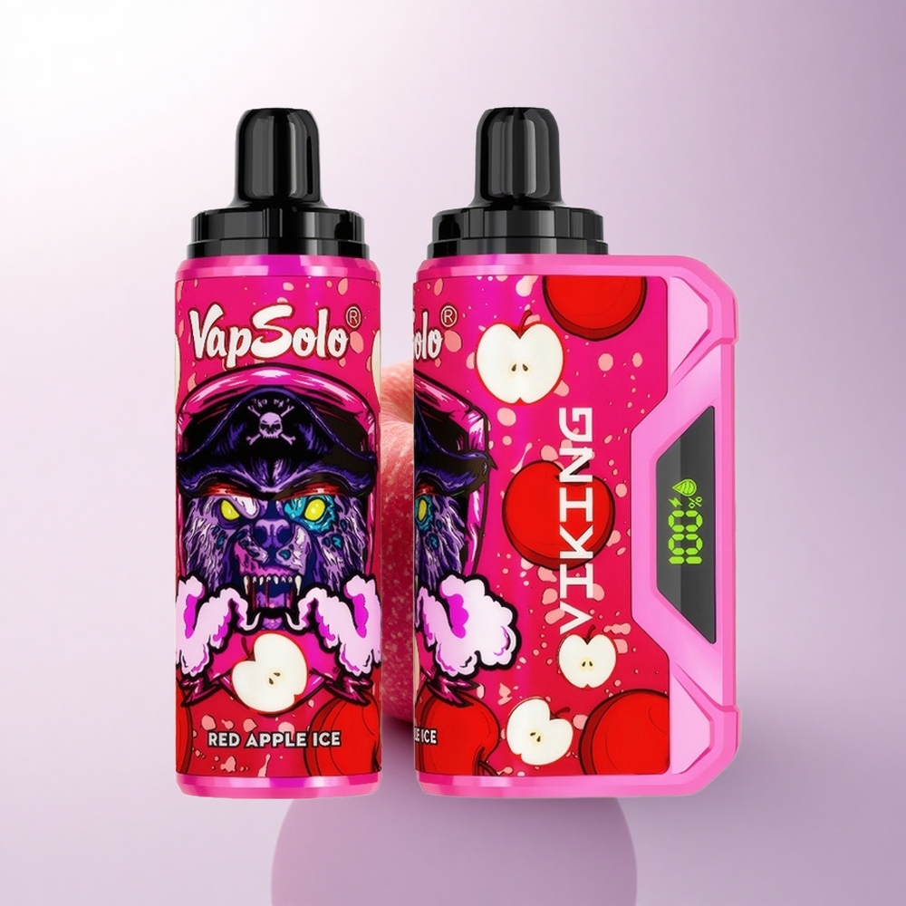 VapSolo VIKING 12000 Puffs تفاحة حمراء جليدية بشاشة عرض وإضاءة LED وشحن نوع C