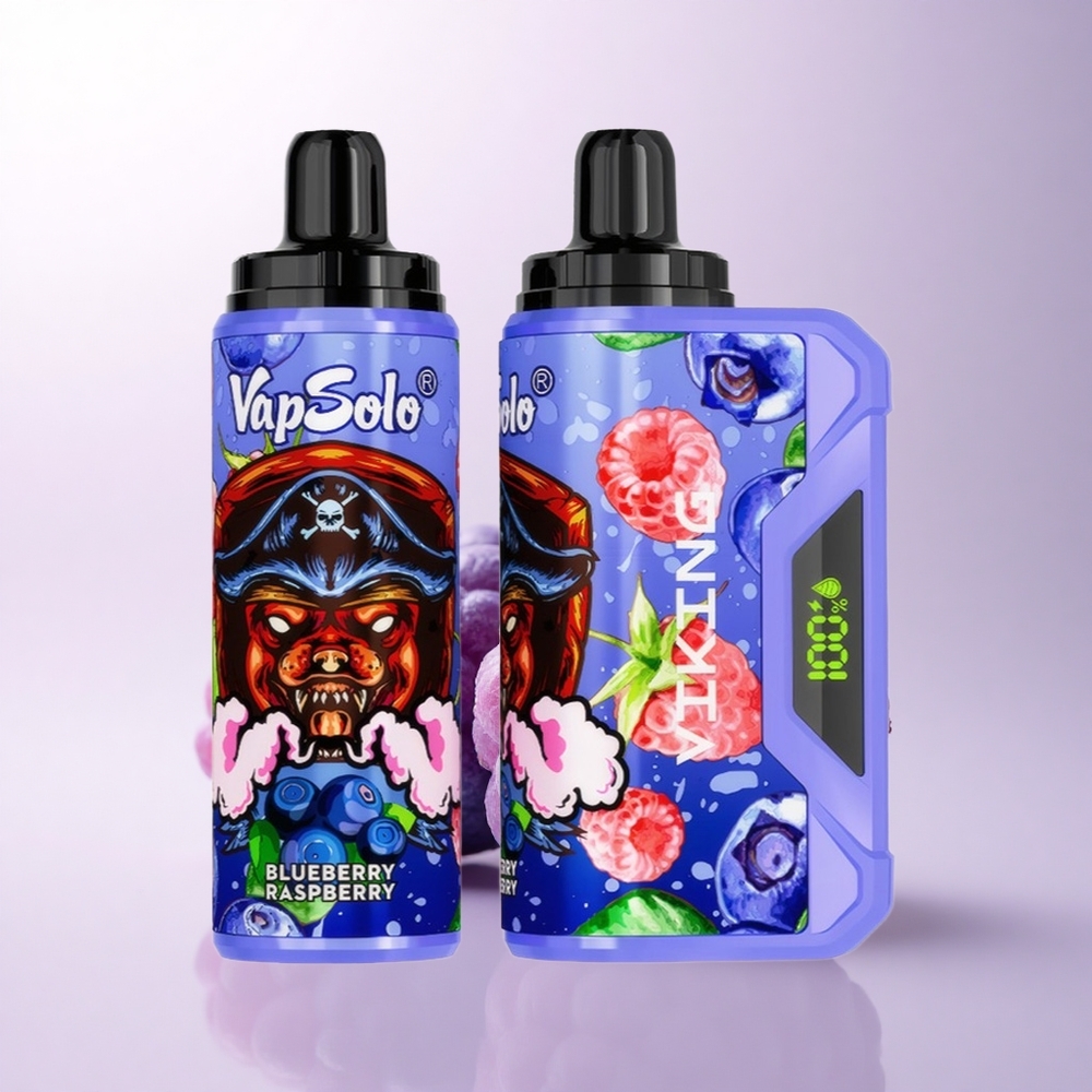 VapSolo VIKING 12000 Puffs توت العليق الأزرق بشاشة LED وشاحن نوع سي